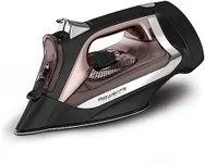 Rowenta, Iron, Access Stainless Steel Soleplate Steam Iron with Retractable Cord, Powerful Steam Diffusion, Auto-Off, Anti-Drip, 1725 Watts, Ironing, Black Clothes Iron, DW2459