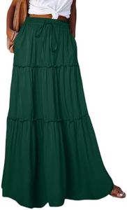 Happy Sailed Boho Skirts for Women Elastic Waist A Line Layered Pleated Flowy Long Skirts with Pockets Blackish Green Large