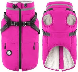 Dogcheer Dog Coat with Harness and Zipper, Waterproof Dog Fleece Jacket