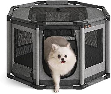 Feandrea Dog Playpen, Oxford Fabric Dog Fence, Octagon Dog Crate, M, 28.3 x 28.3 x 16.9 Inches, PVC Pipe Frame, Breathable Mesh, Double Openings, Dove Gray and Slate Gray UPDC002G01