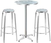 Gardeon 3pcs Aluminum Folding Outdoor Bar Set, Bistro Table and Chairs Patio Furniture Garden Pool Backyard Dining Lounge Setting, Adjustable Height 70/100cm Round Silver