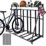 sanheshun Garage Bike Rack, 4 Bicycle Organizer Bike Floor Stand for Kids Bikes, Road, Mountain, Hybrid Bikes, with Storage and 4 Removable Hanging Hook, Helmet Sports Storage Station