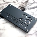 K SMART SIGN | LUXE H1 | House sign door number laser personalised address wall plaques numbers Signs (Matt Gray & Silver Mirror)