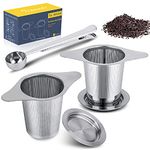 2 Pack Stainless Steel 18/8 Extra Fine Tea Infuser, Large Capacity with Double Handles for Hanging on Teapots, Mugs, Cups to Steep Loose Leaf Tea and Coffee, Tea Steeper with Tea Scoop Clip