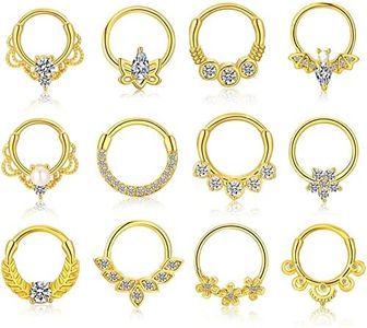 12 Piezas Anillo de Tabique,Kucheed 16G Acero Quirúrgico Oro Nariz Anillos Aro Septum Joyería,Lindo Cartílago Helix Daith Pendientes Hoop Nostril Nariz Piercing para el Cuerpo Joyas