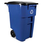 Rubbermaid Commercial BRUTE Heavy-Duty Rollout Waste/Utility Container, 50-gallon with Recycling Logo, Blue, FG9W2773BLUE