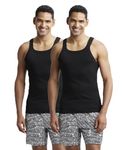 Jockey US26 Men's Super Combed Cotton Rib Square Neckline Gym Vest (Pack of 2)_Black_M