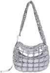 I IHAYNER Puffer Tote Bag for Women Lightweight Quilted Padding Hobo Bag Large Soft Puffy Crossbody Shoulder Bag Purse Silver