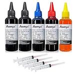 Aomya 500ml Universal Dye Ink Refill Kit for HP Canon Epson Brother Lexmark Ricoh Printers Compatible Cartridges Refillable Cartridges CISS CIS System 4 Color Set with 4 Free Syringes (2BK, C, M, Y)