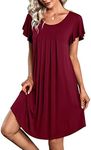 Ekouaer Plus Size Nightgowns Womens Night Shirt for Sleeping Loungewear Short Sleeve Pleated Comfy Sleep Shirts Wine Red XL