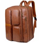 BAOSHA Vegan Leather Laptop Briefcase Backpack Hybrid Large 17 inch Laptop bag Travel Carry on Backpack BC-11, Brown, Large, Leather Laptop Briefcase Backpack Hybrid