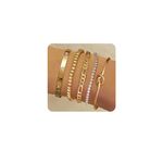 LOLIAS 5 Pcs Gold Bracelets for Women 14k Real Gold Bangle Cuff Bracelet Set Hypoallergenic Gold Beaded Paperclip CZ Tennis Cuban Chain Bracelet Stacking Bracelets Gold Jewellery for Women