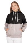Women Standard Length Polyester Jacket for GYM/Upper Jacket (Medium, BlackGrey)