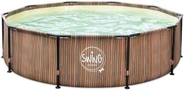 HAF® Swing Metal Frame Piscine avec les dimensions 366 x 91 cm + skimmer | Aspect bois marron naturel | Capacité d'eau env. 8 300 l | Piscine de qualité supérieure | Piscine de jardin/hors sol sans