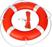 23" Life Ring Boat Safety Throw Ring with Floating Lifesaving Rope 50’, Life Ring for Boating Safety, Boat Throw Rings with Reflective Strip, Throw Rings for Boat,Orange Throw Ring with Grab Lines