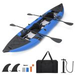 COSTWAY 12’5” Inflatable Kayak Set, 2-person Sit on Canoe with Aluminum Oars, EVA Padded Seat, High Back Support, Carry Bag, Hand Pump & Repair Kit, Paddle Kayaks Blow up Boat (Blue)