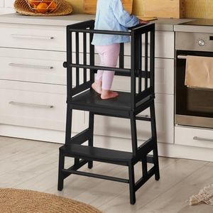 COSYLAND Kids Kitchen Step Stool Helper Baby and Toddler Multi-Function Step up Nursery Helper Stand with Safety Rail in Natural Bamboo, Strong and Lightweight (Black)