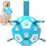 QDAN Dog Toys Soccer Ball with Straps - Durable Dog Balls for Large Dogs, Beach Pool Dog Water Toy, Dog Tug Toys for Tug of War, Puppy Dog Birthday Gifts (8 Inch)