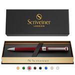 Scriveiner Ballpoint Pen London - Stunning Ballpoint Pen with 24K Gold Finish, Schmidt Black Refill, Best Ball Pen Gift Set for Men & Women (-Crimson Red with Chrome)