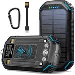 Wireless-36000mAh-Power Bank，Portable Battery Pack with 3 Built-in Cables,Waterproof Solar Charger 4 Outputs 3 Inputs,USB C 3 LED Flashlight, Solar Battery Bank for iPhone Tablet Samsung