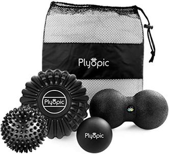 Plyopic Deep Tissue Massage Ball Set – Set of 4: Lacrosse, Spiky, Peanut and 5” Foam Roller Massager Balls | for Muscle Massage, Mobility, Trigger Points and Myofascial Release