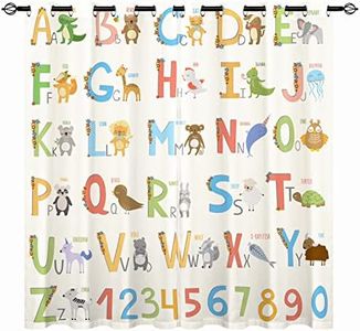 YUANZU ABC Curtains - Kids Boys Girls Eyelet Blackout Alphabet with Cartoon Animals Print Pattern Thermal Insulated Room Darkening Window Drapes for Nursery Baby Bedroom 2 Panels W117cm x D137cm