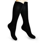 SocksLane Cotton Compression Socks for Women & Men. 15-20 mmHg Support Knee-High (Black, Medium-Large)