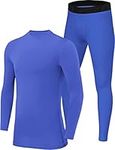 PowerLayer Men's Performance Base Layer Thermal Long Sleeve Top & Tights Compression Set - Dazzling Blue + Dazzling Blue, M