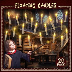 NPNGMYR Floating Candles with Wand Remote, Halloween Decorations Magic Hanging Candles, Flickering Warm Light Flameless Floating LED Candle for Halloween Christmas Party Decor Outdoor Indoor (20PCS)