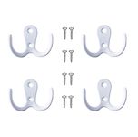 Yesmin 4 Pcs Double Prong Robe Hooks, Dual Coat Hooks Wall Mounted Hanging Clothes for Bathroom Bedroom Door Wall Retro Metal Cloth Hanger Double Coat Hooks with 8 Screws (White)