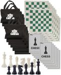 WE Games Tournament Chess Set – Travel Chess Set with 34 Durable Pieces, Roll-Up Vinyl Board, Travel Bag, Equalizer Dice & Accessories - Set of 12, Green & White