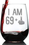 Middle Finger Birthday Gifts Wine Glass for Women & Men - Cute Funny Wine Gift Idea - Unique Personalized Anniversary or Bday Glasses for Best Friend Turning Old - Drinking Party Decoration Casual Stemless Turning 70