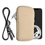 kwmobile Neoprene Phone Bag L - 6.5" - 16.5 x 8.9 cm Universal Case Holder with Neck Strap and Zipper - Cream