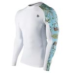 HUGE SPORTS Men's Splice UV Sun Protection UPF 50+ Skins Rash Guard Long Sleeve Swim Shirt (White Forest,M)