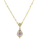 1928 Jewelry Women's Gold Tone Lavender Porcelain Rose Pendant Faux Pearl Accent Vintage Style Necklace 17"