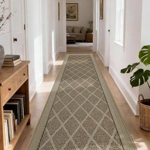COSY HOMEER Hallway Runner Rugs 2.8x10 Ft Washable Non-Slip Entry Way Rug Indoor Runner with Plaid Pattern, Low Profile TPR Backing for Kitchen Laundry Room Floor Mat, Beige