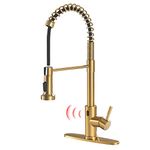 GIMILI Gold Touchless Kitchen Faucet with Pull Down Sprayer, Motion Sensor Smart Hands-Free Activated Single Hole Spring Faucet for Kitchen Sink, Kitchen Sink Faucet with Deck Plate