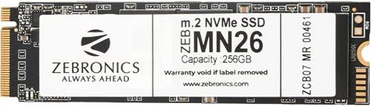 ZEBRONICS ZEB-MN26 256GB M.2 NVMe Solid State Drive (SSD), with 1900MB/s Read Speed, PCIe Gen 3.0, Next Level Performance, Ultra Low Power Consumption, Thermal Management and Silent Operation.