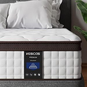 Kescas Queen Size Mattress, 8 Inch Hybrid Mattress with Memory Foam & Heavier Coils, Ergonomic Design for Pressure Relief, Medium Firm Feel