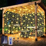 LiyuanQ Solar Curtain Lights Remote Control Outdoor Gazebo Light 8 Modes Waterproof String Lights Fairy Window Hanging Wall Light for Patio Wedding Party