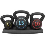 PRISP 3-Piece Kettlebell Weight Set - 5lb 10lb 15lb Free Weights with Rack