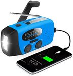 Emergency Wind Up Radio with 2000mAh Power Bank, Crank Solar AM FM Radio with LED Torch for Camping, Tornadoes (088 Blue)