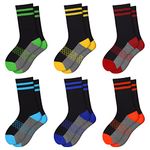 Boys Crew Socks Half Cushioned Athletic Socks Cotton Calf Socks For Big Little Kids 6 Pairs Comfoex