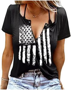 Smooth As Tennessee Whiskey Sweet As Strawberry Wine Country Music Tee Shirt for Women Summer Ring Hole V Neck T Shirts, Black Flag, Small