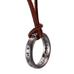 PARIS LOVER Unisex Uncharted 4 Nathan Drake Engraved Ring Pendant Necklace with Adjustable Brown Leather Chain