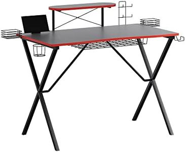 Artiss 105cm Length Gaming Desk, 2 Tiers Standing Computer Office Desks Study Table Work Tables Shelf Storage Workstation Home Furnishings, with Headphone Hook Cup Tablet Holder Black