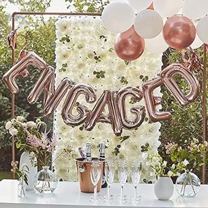 Ginger Ray Engaged Balloon Bunting with Tassels and Rings, Rose Gold