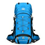 YFREAL 60L Travel Hiking Camping Backpack with Rain Cover, Backpack Water Resistant,Climbing Backpack for Men Women (SKY BLUE)