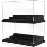 Mlikero 2 Pack Minifigure Display Case for Action Figures Blocks, Clear Dustproof Display Storage Box with 3 Movable Steps Gifts for Children Minifigures Collectors (Black)