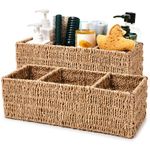 EZOWare 3 Section Natural Seagrass Storage Baskets, Woven Wicker Divided Organiser Bin for Organising Nursery, Kids, Toilet Tank Top, Countertop - Set of 2